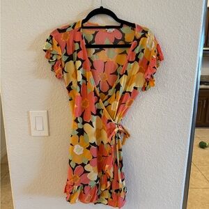 Billabong Floral Wrap Dress with Ruffle Hem